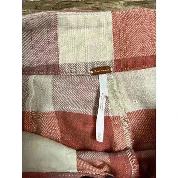Free People High Rise Plaid Red Cream Pockets With Slit Boho Women's XS - Picture 5 of 8